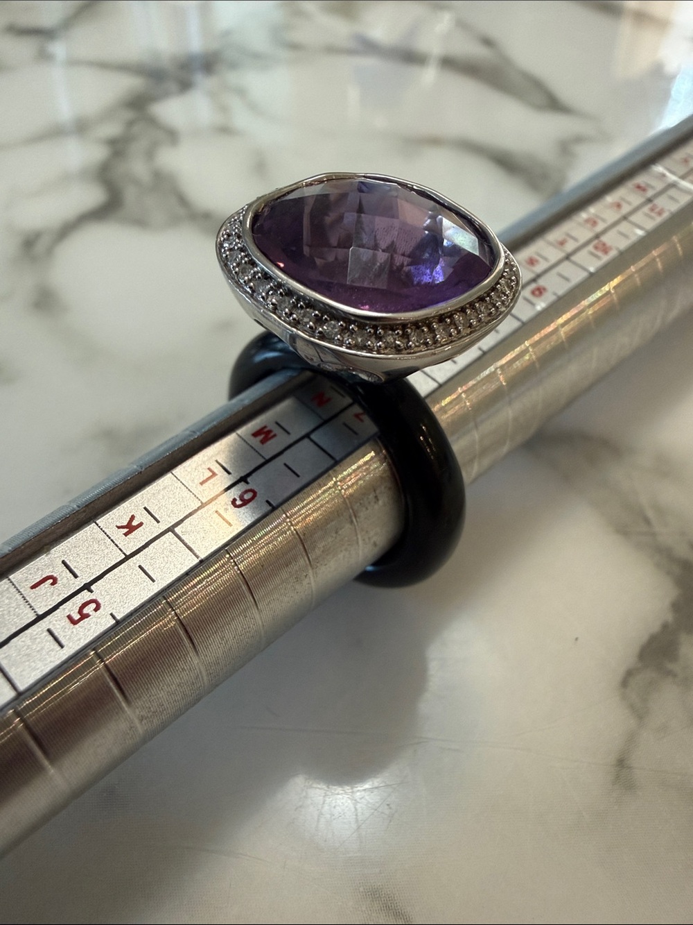 CXD silver and amethyst ring, size 7